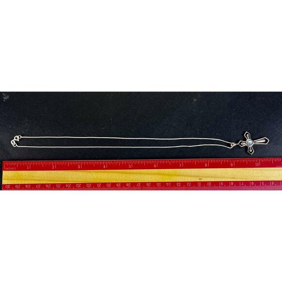 Sterling Silver FACETED STONE CROSS w Center Stone Pendant 925 MO & Necklace VTG - Picture 14 of 14